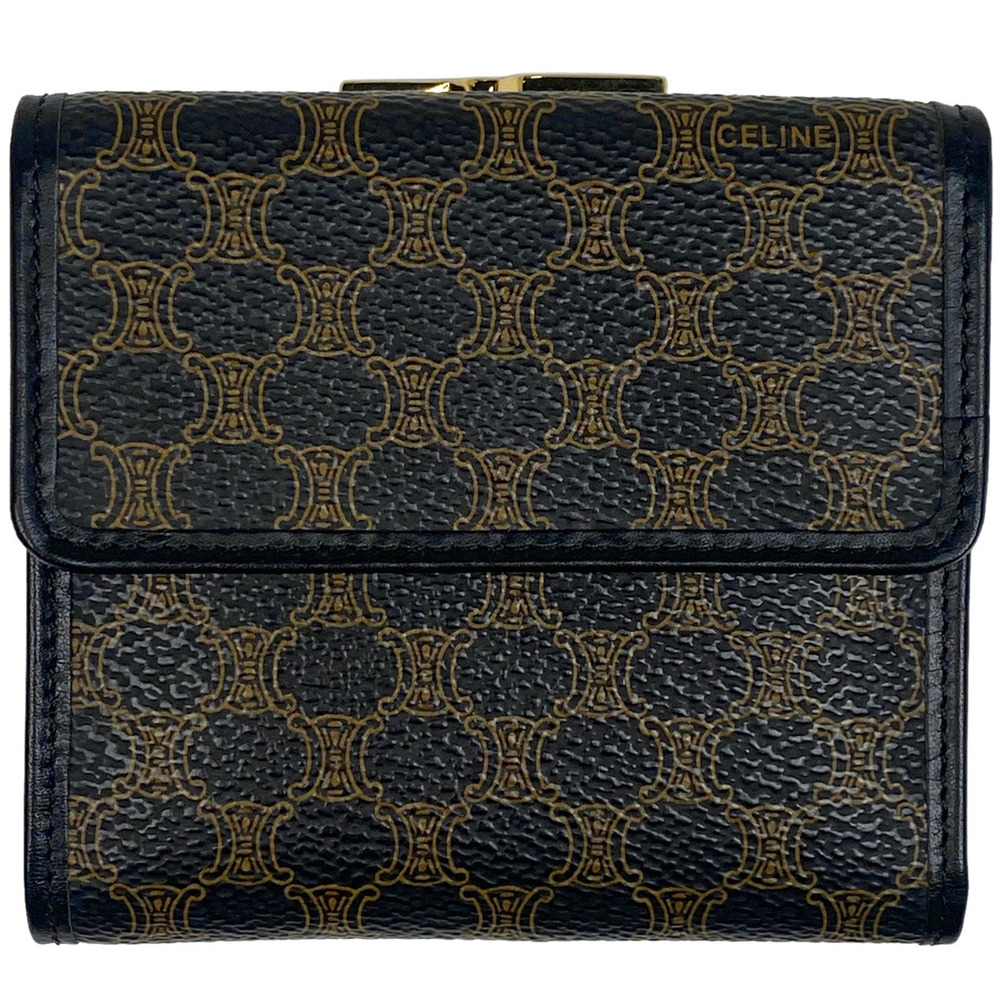 Celine Macadam trifold wallet billfold Wallet clasp closure canvas black brown